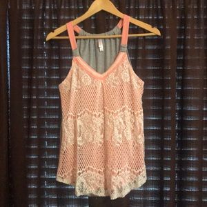 Coral and grey lace tank